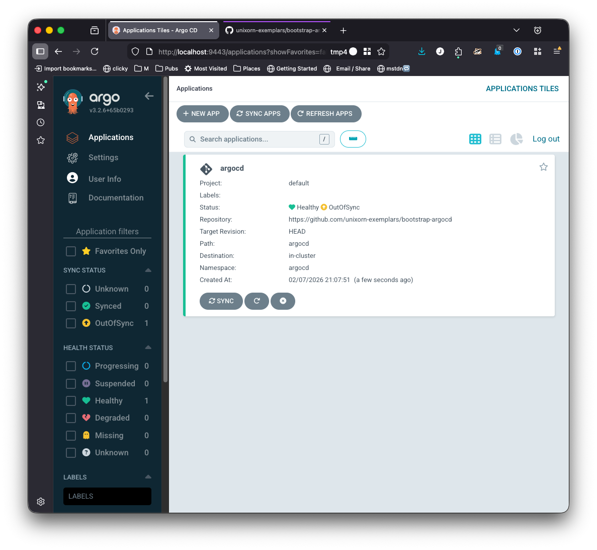 Unsynced Argo CD app